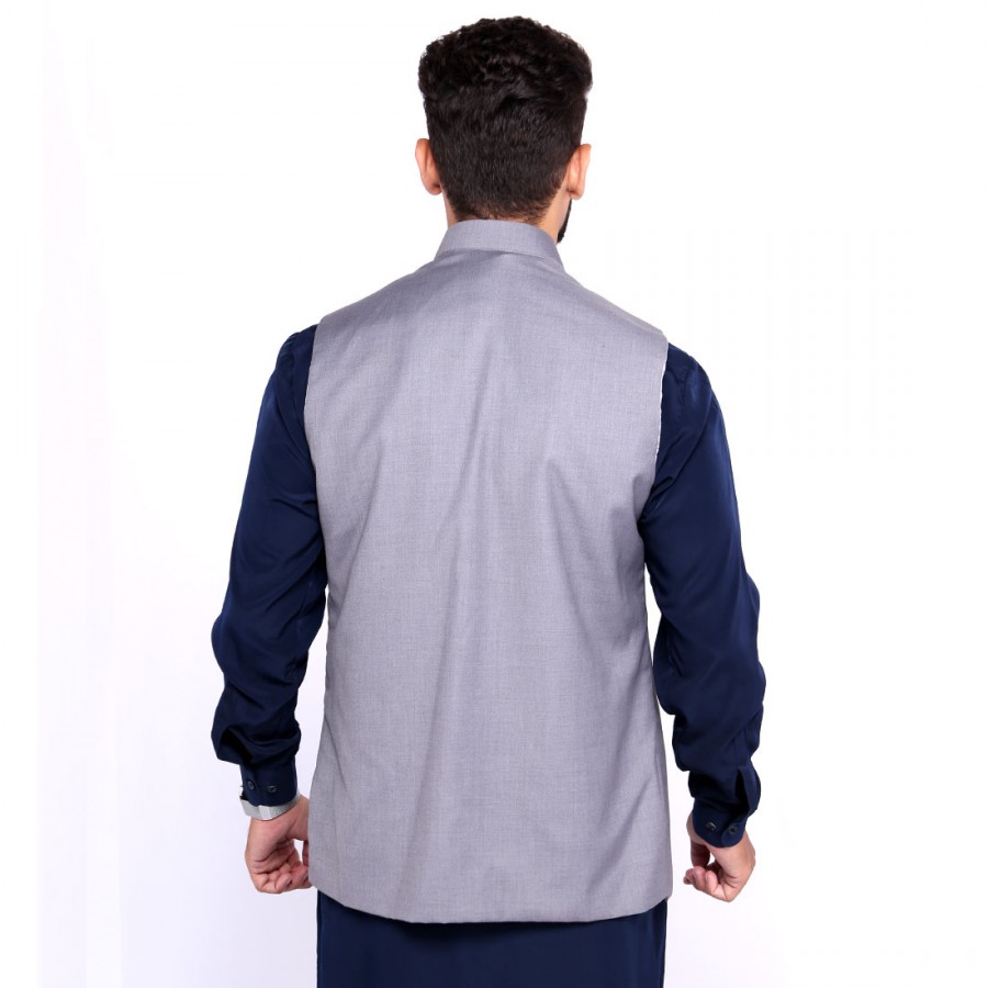 Kamaal Khan Grey Suiting  Waistcoat For Men - KK-46